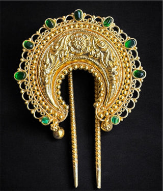 The Yuthika Nakkasi Silver Bridal Hair Pin (Green)