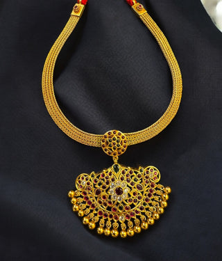 The Aishwarya Heritage Silver Peacock Addige Necklace