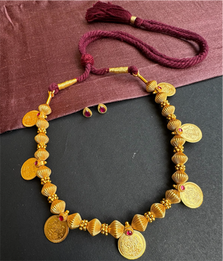 The Vedika Antique Silver Lakshmi Kasumala Coin Necklace (Short)