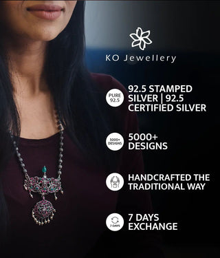 The Aarna Silver Stamped Paisley Necklace (2 tone)