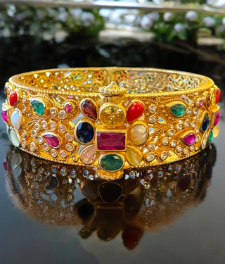 The Samanvaya Silver Navratna Openable Kada Bracelet-Single (Size 2.2/2.4/2.6/2.8)