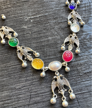 The Dvi-Paksha Silver Gandaberunda Navratna Necklace & Earrings