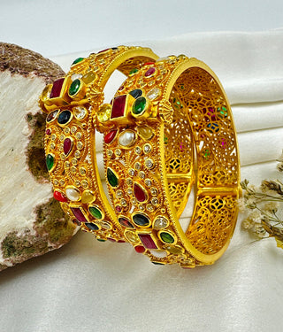 The Samanvaya Silver Navratna Openable Kada Bracelet-Single (Size 2.2/2.4/2.6/2.8)