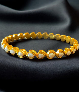 The Piyali Silver Pearl Bangle- Single (Size/2.2/ 2.4/2.6/2.8)