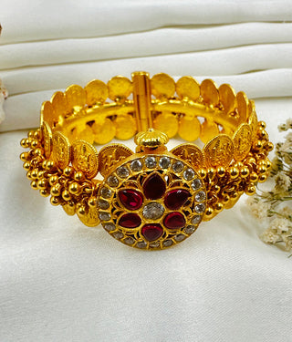 The Gejje Silver Coin Openable Kada Bracelet (Red/White/Size 2.2/2.4/2.6/2.8)