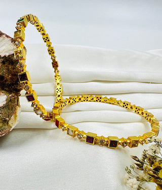 The Smriti Silver Navratna Bangle (Size /2.2/2.4/2.6/2.8)