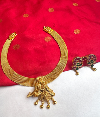 The Krishitha Silver Radha Krishna Necklace