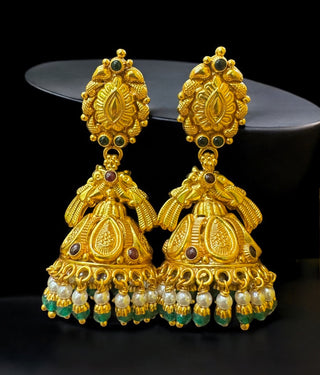 The Navya Silver Jhumki (Red& Green)