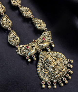The Anisha Silver Lakshmi Nakkasi Necklace (Oxidised)