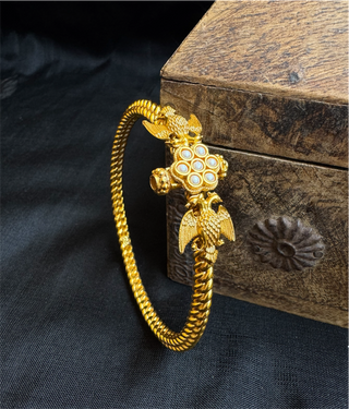 The Virat Silver Gandaberunda Golusu Bangle-Single (Size /2.2/2.4/2.6/2.8) (Pearl)