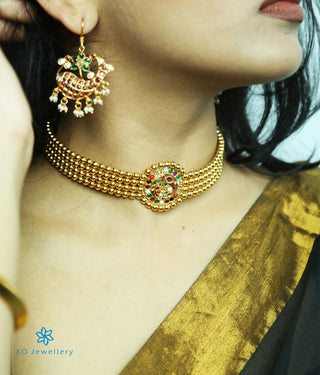 The Bhamini Silver Navratna Peacock Choker Necklace