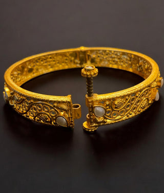 The Nrtu Silver Filigree Pearl Openable Bracelet - Single (Size /2.2/2.4/2.6/2.8)