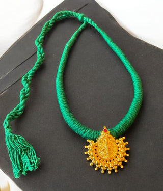 The Nagara Lakshmi Silver Thread Necklace & Earrings (Green)