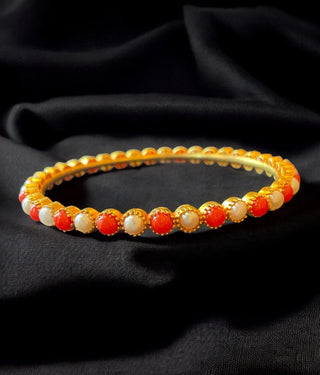 The Tanmaya Silver Coral & Pearl Bangle-Single (Size /2.2/2.4/2.6/2.8)