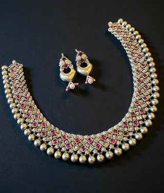 The Rajati Silver Polki Necklace & Earrings