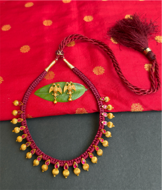 The Chaya Silver Red Thread Kemp Necklace & Earrings