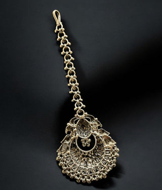The Mayuraka Silver Peacock Maang Tikka (Oxidised)