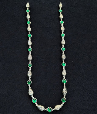 The Varunya Nakshi Silver Peacock Necklace & Earrings (Green)