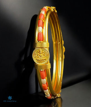 The Anagha Silver Lakshmi Coral & Pearl Bangle-Single (Size /2.2/2.4/2.6/2.8)