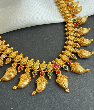 The Ananya Silver Navaratna Mango Necklace Set of 2