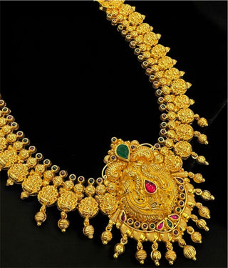 The Nilakantha Silver Peacock Long Nakshi Haaram/Necklace