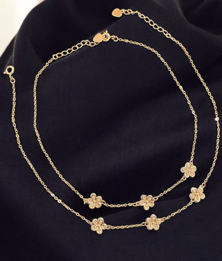 The Blooming Silver Flower Rose-gold Anklets