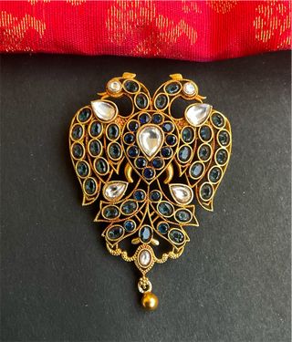 The Gandaberunda Blue Polki Silver Pendant