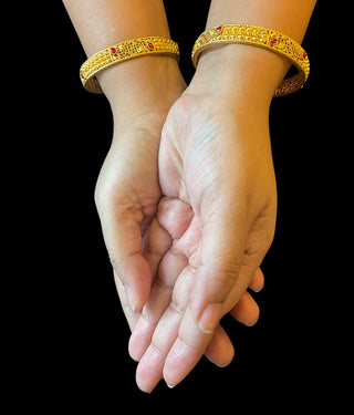 The Parag Silver Red Kemp Filigree Bangle- Single (Size /2.2/2.4/2.6/2.8)