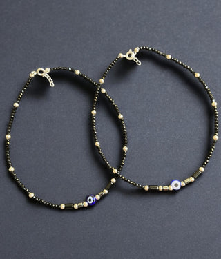 The Sarisha Silver Blackbead Evileye Silver Anklets