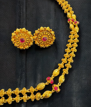 The Aditi Silver 2 layer Tulsi mala Necklace & Earrings