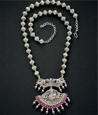 The Manthan Silver Bridal Peacock Necklace & Earrings (Oxidised)