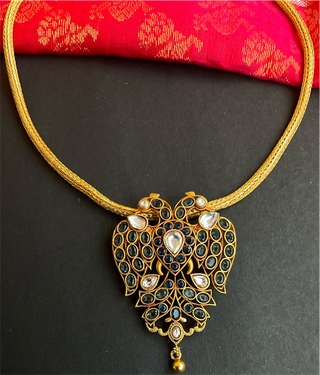 The Gandaberunda Blue Polki Silver Pendant