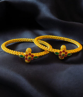 The Amuda Antique Silver Golusu Bracelet -Single(Red/Green /Size 2.2/2.4/2.6/2.8)