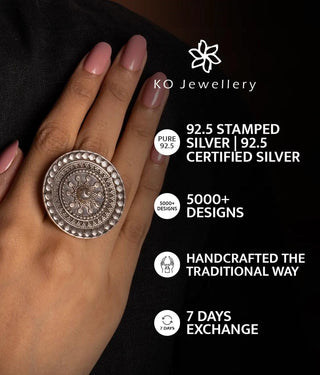 The Krutika Silver Lakshmi Adjustable Finger Ring