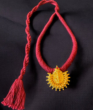 The Nagara Lakshmi Silver Thread Necklace & Earrings (Red)