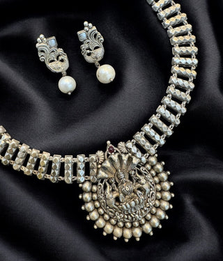 The Aryahi Silver Lakshmi Nakshi Necklace & Earrings