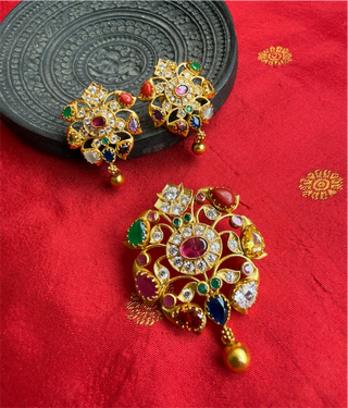 The Akshaya Silver Navratna Pendant Set