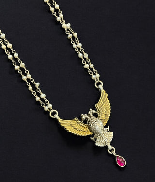 The Uvasri Silver 2 layer Pearl Gandaberunda Two-tone Necklace