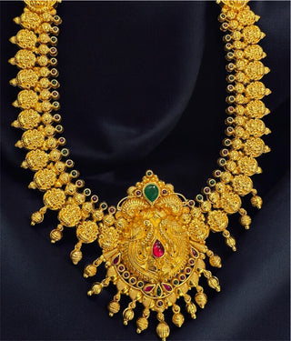 The Nilakantha Silver Peacock Long Nakshi Haaram/Necklace
