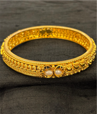 The Aaradhya Silver Pearl Filigree Bangle-Single (Size 2.2/2.4/2.6/2.8)