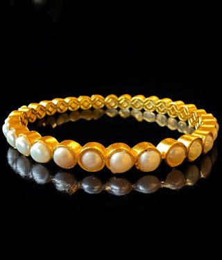 The Mrinmoyee Silver Pearl Bangle- Single (Size/2.2/ 2.4/2.6/2.8)