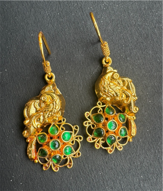 The Neelanshi Silver Peacock Green Kemp Earrings
