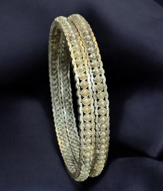 The Jhilmil Silver Pearl Bangle- Single (Oxidised-Size/2.2/ 2.4/2.6/2.8)