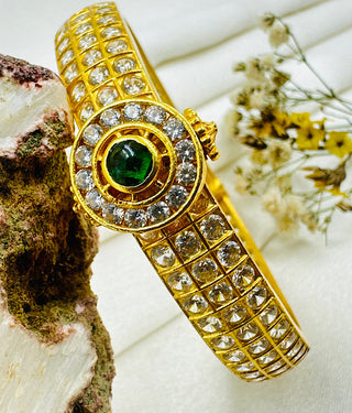 The Amruda Silver Zirconia Openable Kada Bracelet (White/Green/Size 2.2/2.4/2.6/2.8)