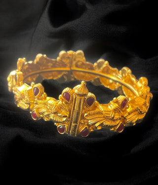 The Vrishi Silver Nakshi Peacock Bracelet-Single (Size 2.2/2.4/2.6/2.8 )