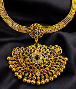 The Aishwarya Heritage Silver Peacock Addige Necklace