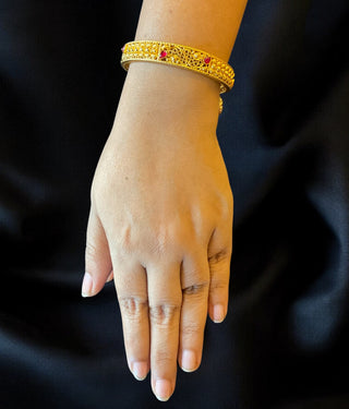 The Parag Silver Red Kemp Filigree Bangle- Single (Size /2.2/2.4/2.6/2.8)