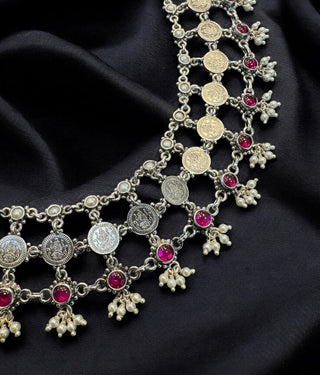 The Utsaha Silver Lakshmi Coin Mesh Necklace & Earrings