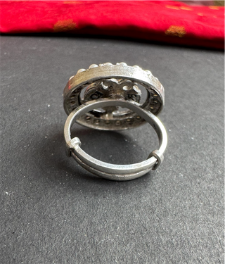 The Rujuta Silver Gandaberunda Adjustable Finger Ring (Pearl- 2 Tone)