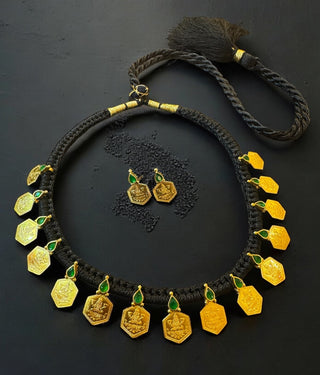 The Deeksha Lakshmi Coin Silver Thread Necklace & Earrings